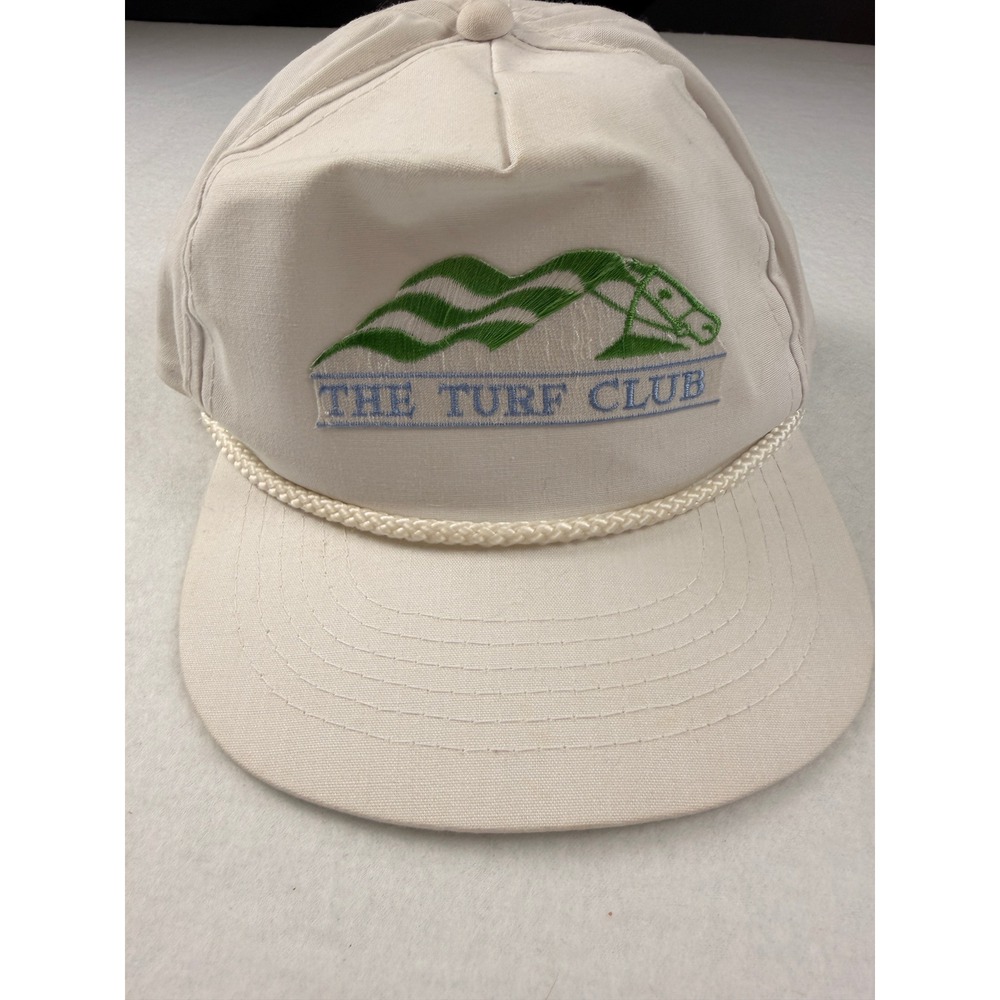 Vintage The Turf Club Snapback Hat Rope Brim Horse Racing Equestrian Cream Cap